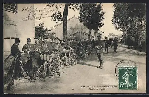 AK Camp-de-Mailly, Une Halte du Bataillon cycliste