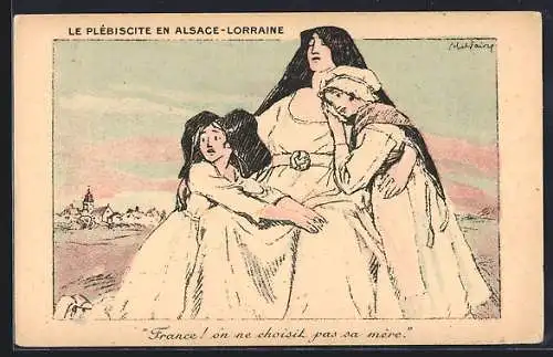 Künstler-AK Le Plébescite en Alsace-Lorraine, Nonne mit Kindern aus Elsass und Lothringen