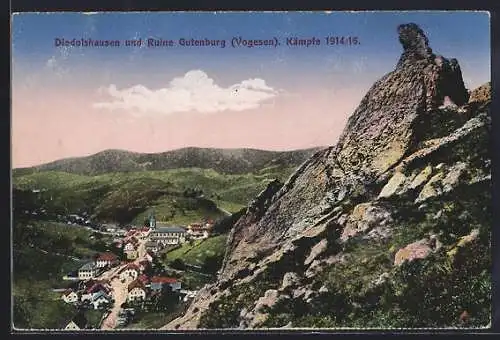 AK Diedolshausen, Ortsansicht mit Ruine Gutenberg, Kämpfe 1914 /16