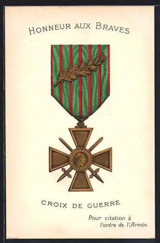 AK Honneur aux Braves croix de Guerre, Eisernes Kreuz