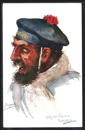 Künstler-AK Em. Dupuis: Soldat mit Bart und Kappe, Dans les Flandres, Nov. 1914