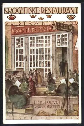 Künstler-AK Kobenhavn, Krogs Fiske-Restaurant, Gl. Strand 38