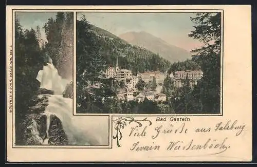 AK Bad Gastein, Ortsansicht, Wasserfall