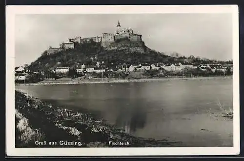 AK Güssing, Ort mit Burg und Fischteich