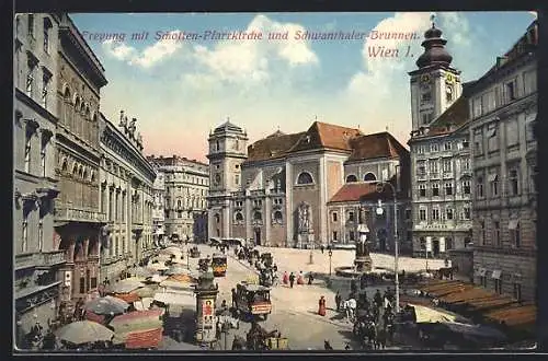 AK Wien, Freyung mit Schotten-Pfarrkirche und Schwanthaler-Brunnen