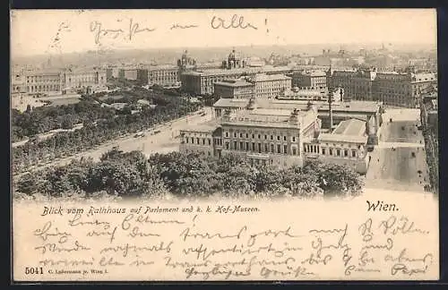 AK Wien, Blick vom Rathaus auf Parlament und k. k. Hof-Museen