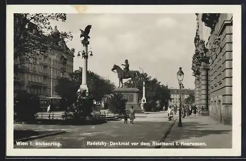 AK Wien, Stubenring, Radetzky-Denkmal vor dem Staatsamt f. Heerwesen