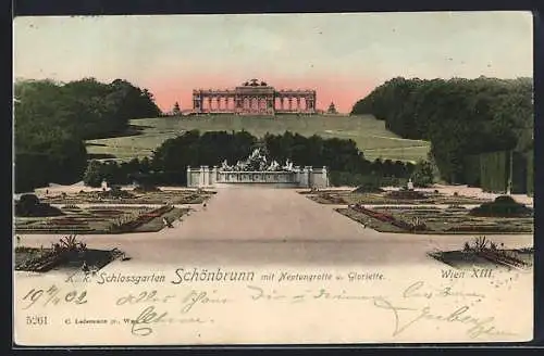 AK Wien, Schönbrunn, K. k. Schlossgarten mit Neptungrotte und Gloriette