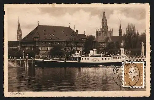 AK Konstanz, Dampfer Stadt Konstanz, Hafen, Kaufhaus, Münster und Zeppelin-Denkmal