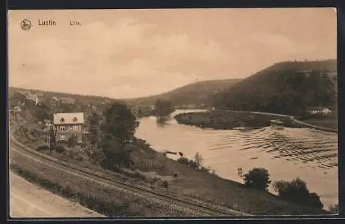 AK Lustin, L`ille, Schiff auf dem Fluss