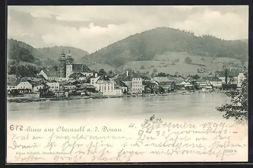 AK Obernzell, Ortsansicht mit Kirche und Donau