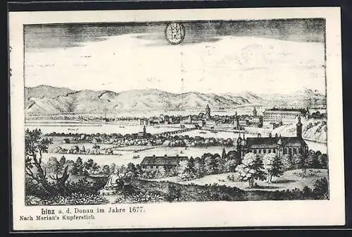 AK Linz a. d. Donau, Zeichnung von Merian in 1677