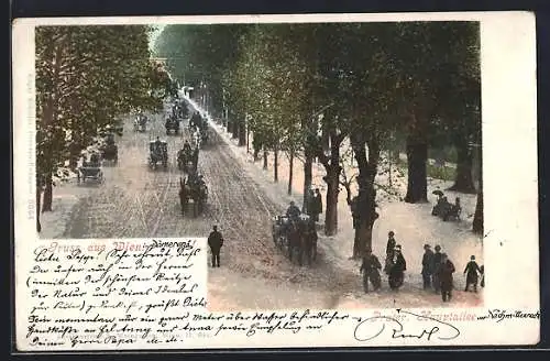 AK Wien, Prater, Hauptallee mit Leuten