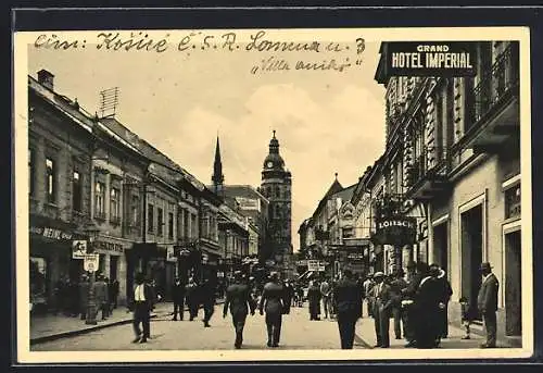 AK Kosice, Mühlengasse mit Kirchturm