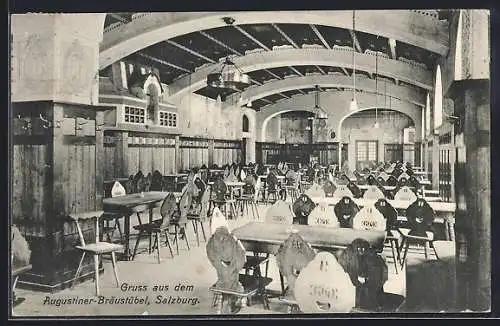 AK Salzburg, Restaurant Augustiner-Bräustübl, Innenansicht