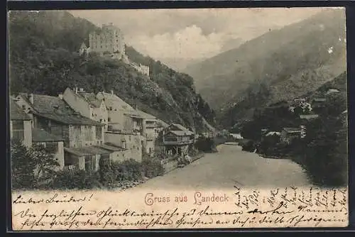 AK Landeck, Ortsansicht mit Burg