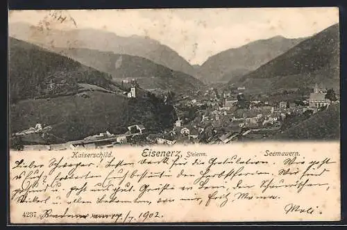 AK Eisenerz, Gesamtansicht, Kaiserschild, Seemauern