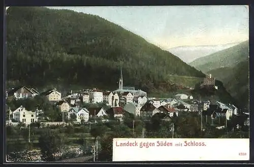 AK Landeck /Süden, Ortsansicht mit Berg und Schloss