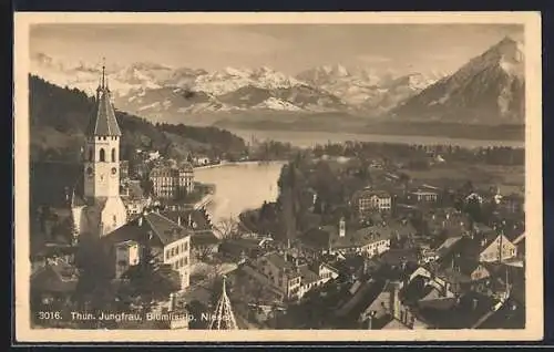 AK Thun, Teilansicht mit Blick auf Jungfrau und Blümlisalp