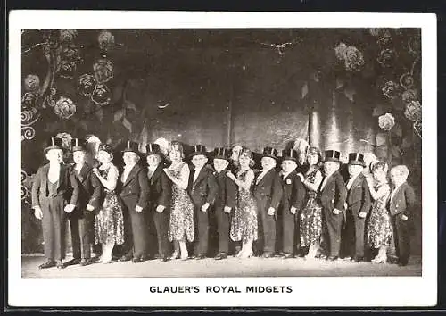 AK Liliputaner in Abendkleidung, Gruppenbild, Glauer`s Royal Midgets