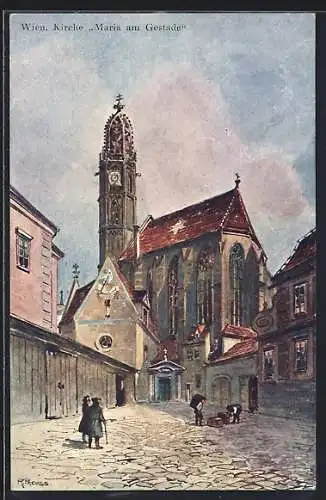 Künstler-AK Rudolf Preuss: Wien, Partie an der Kirche Maria am Gestade