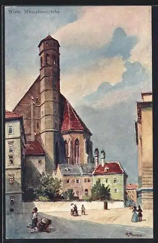 Künstler-AK Rudolf Preuss: Wien, Minoritenkirche