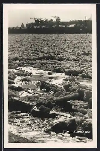 AK Wien, Eisstoss am Industriehafen, 1929