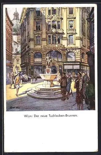 Künstler-AK Wien, Partie am neuen Tuchlaubenbrunnen