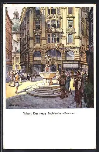Künstler-AK Wien, Partie am neuen Tuchlaubenbrunnen