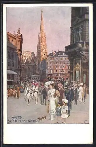 Künstler-AK Wien I, Belebte Szene am Stock im Eisenplatz