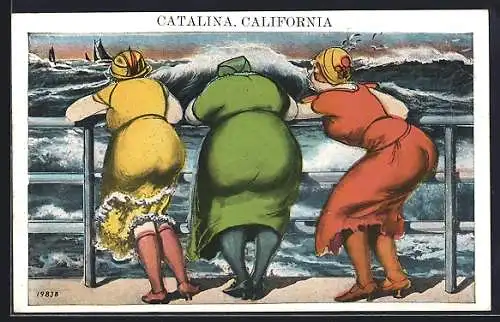 AK Catalina, CA, Three Ladies looking at the stormy Sea