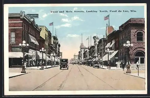 AK Fond du Lac, WI, First and Main Streets looking North