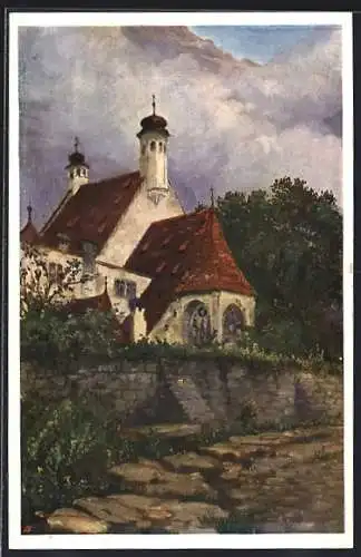 Künstler-AK Baden, Kirche des Ortes