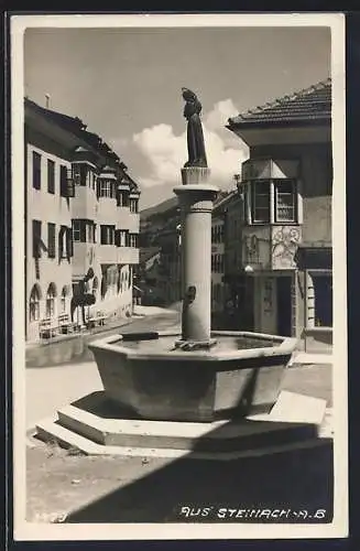 AK Steinach, Ortsansicht mit Strassenpartie und Brunnen