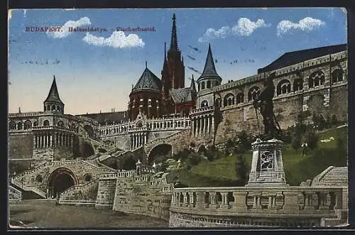 AK Budapest, Fischerbastei mit Denkmal