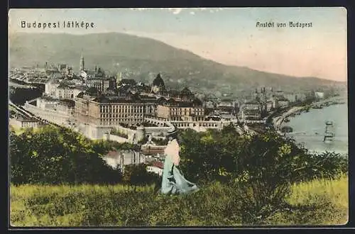 AK Budapest, Stadtpanorama von Anhöhe aus