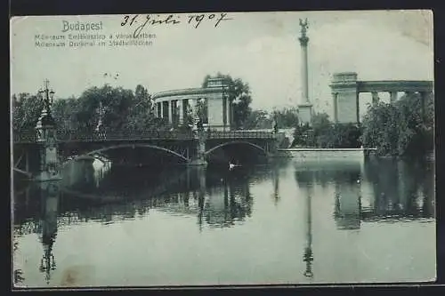 AK Budapest, Millenium-Denkmal im Stadtwäldchen