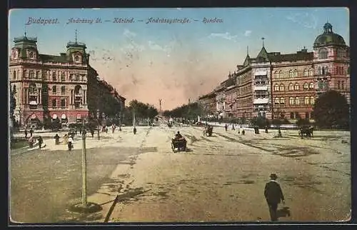 AK Budapest, Blick entlang der Andrássystrasse und Rundau