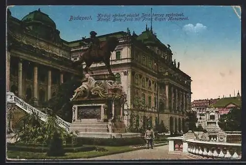 AK Budapest, Königl. Burg-Park mit Prinz Eugen-Monument