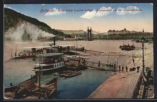 AK Budapest, Donauansicht mit der Elisabethbrücke