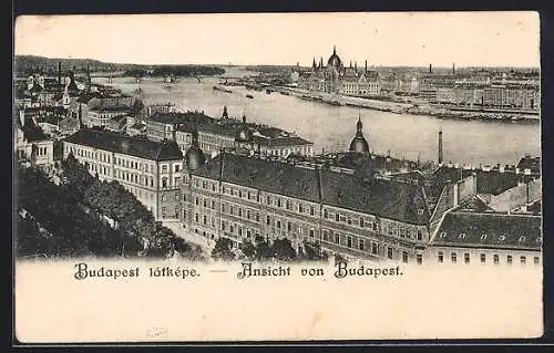 AK Budapest, Stadtpanorama mit Blick zum Parlament