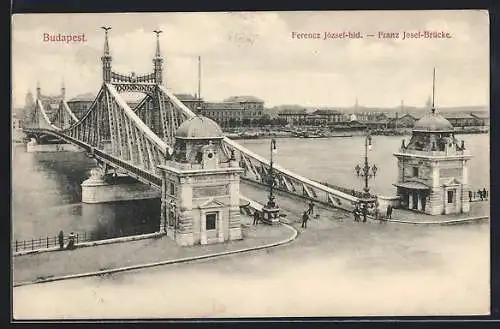 AK Budapest, Franz Josef-Brücke mit Donaupartie
