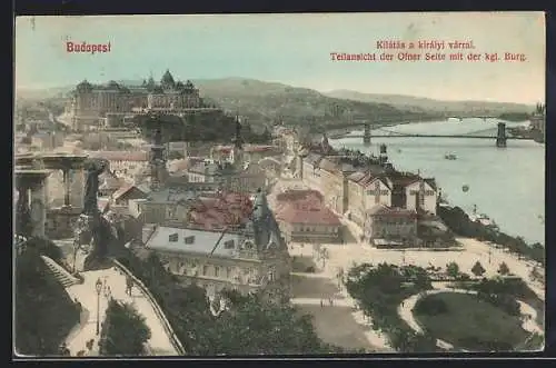 AK Budapest, Teilansicht der Ofner Seite mit der kgl. Burg