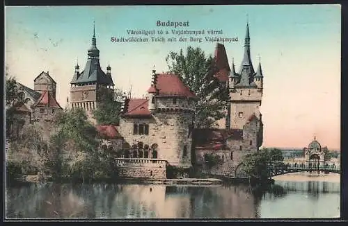 AK Budapest, Stadtwäldchen Teich mit der Burg Vajdahunyad