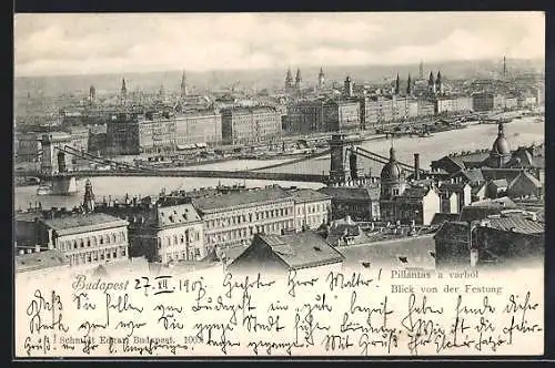 AK Budapest, Panorama von der Festung gesehen