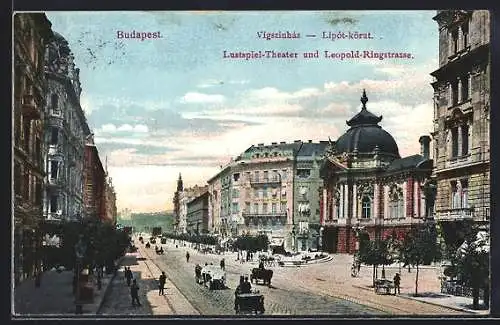 AK Budapest, Lustspiel-Theater und Leopold-Ringstrasse