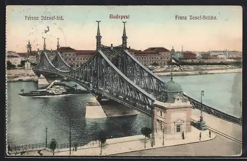 AK Budapest, Dampfer an der Franz Josef-Brücke