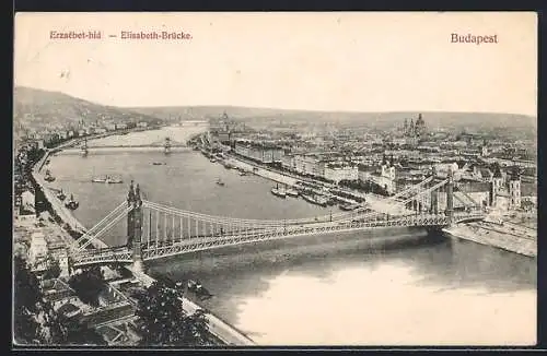 AK Budapest, Panoramablick mit der Elisabeth-Brücke