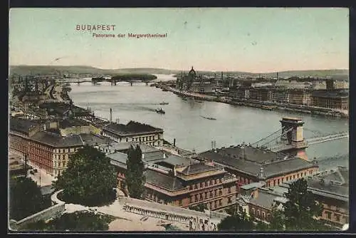 AK Budapest, Panorama der Margaretheninsel