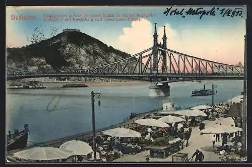 AK Budapest, Donaubild mit Blocksberg und Franz-Josefs-Brücke